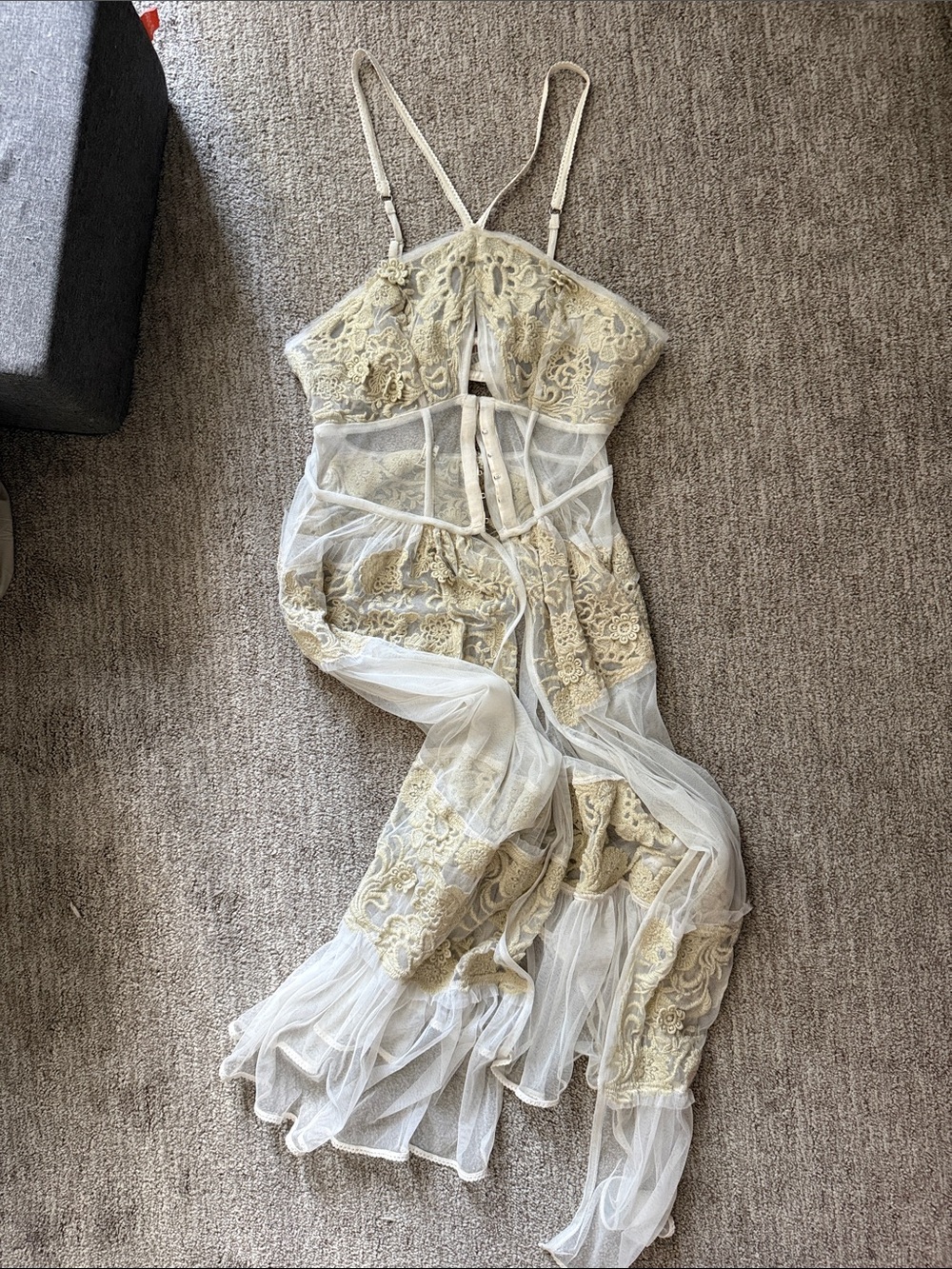 Free People Ivory Lace & Mesh Sheer Chemise